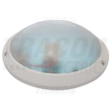 TRACON TLKVL-E27 Védett kerek falilámpa, lapos, opál bura, fehér 230V, 50Hz, max. 1×60W, E27, IP54