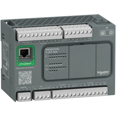 SCHNEIDER TM200CE24U Modicon M200 Easy PLC, 24 I/O1xRS485, 1xEthernet, tranzisztoros kimenet (sink), 24 VDC