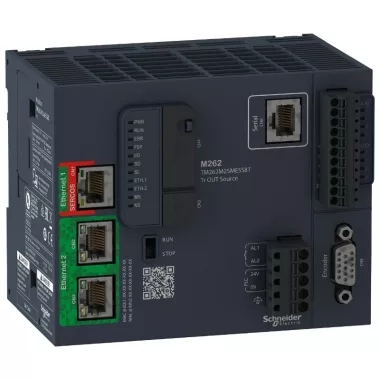 SCHNEIDER TM262M25MESS8T Modicon M262 mozgásvezérlő PLC, 8 I/O, 1 incr/SSI enkóder be, max. 8 tengely, 1xSercos, 2xEth/IP, 1xRS232/RS485
