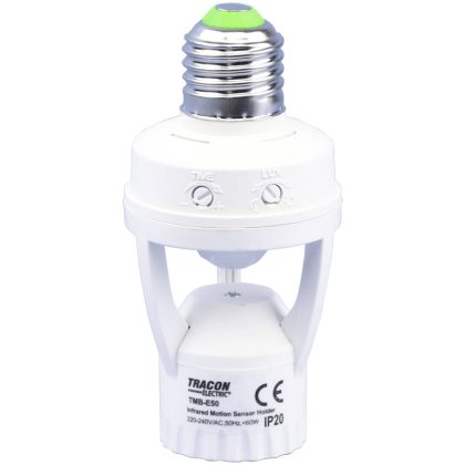   TRACON TMB-E50 Mozgásérzékelő adapter, infra, E27 foglalatba 230V, 50Hz, 120°, max. 6m, 10s-5min, 3-2000 lux, IP20