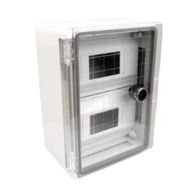 TRACON TME282113MT Műanyag elosztószekrény maszkos átlátszó ajtóval 1×8mod, H×W×D=280×210×130mm, IP65, IK08, 1000V AC/DC