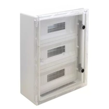   TRACON TME504018MT Műanyag elosztószekrény maszkos átlátszó ajtóval 3×17 mod, H×W×D=500×400×175mm, IP65, IK08, 1000V AC/DC