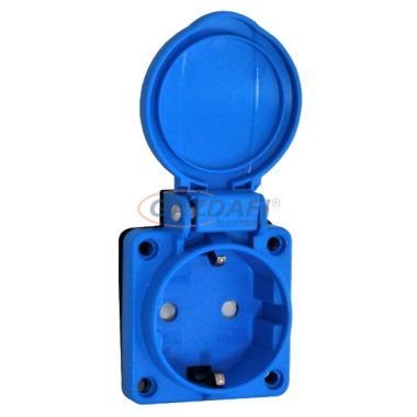 TP Electric 3101-332-0900 Beépíthető műanyag dugalj csapfedeles kék 16A, gyermekvédelemmel (IP44) csavaros bekötéssel