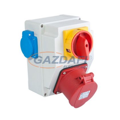   TP Electric 3317-002-5001H Üres ipari doboz 120×170mm IP44 aljzat 5x16A (75x75)x1+kapcsoló+kék dugalj 2