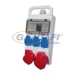   TR-320 Ipari elosztó 8 modulos vizsgálati ablakkal, 400V, 32A 5P és 3db 250V 16A 2P + F aljzat, IP44