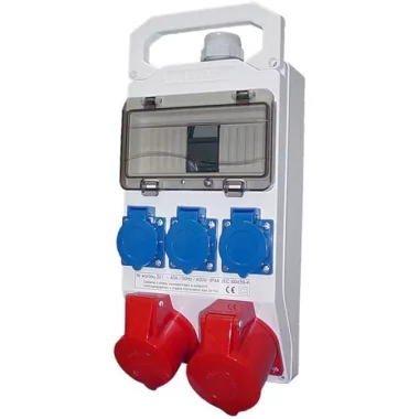 TR-322 Ipari elosztó 8 modulos vizsgálati ablakkal, 2db 400V 16A 5P és 3db 250V 16A 2P + F aljzat IP44