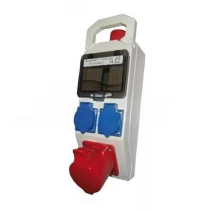   TR-361 Ipari elosztó 5 modulos vizsgálati ablakkal, 1db 16A 5P és 2db 250V 2P + F aljzat