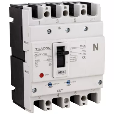 TRACON AKMN1-160 Kompakt megszakító 4P,160A,Ir=(0,8-1,0)In,400/415V, 50/60Hz, Icu=36kA, Ics=25kA
