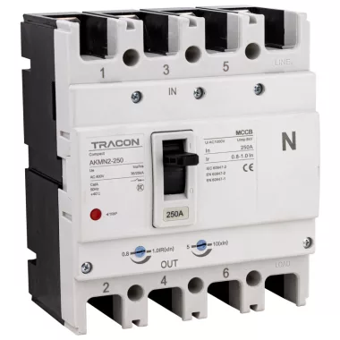 TRACON AKMN2-250 Kompakt megszakító 4P,250A,Ir=(0,8-1,0)In,400/415V, 50/60Hz, Icu=36kA, Ics=25kA TRACON AKMN2-250 Kompakt megszakító 4P,250A,Ir=(0,8-1,0)In,400/415V, 50/60Hz, Icu=36kA, Ics=25kA