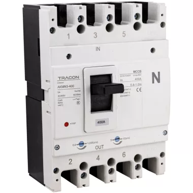 TRACON AKMN3-400 Kompakt megszakító 4P,400A,Ir=(0,8-1,0)In,400/415V, 50/60Hz, Icu=50kA, Ics=35kA TRACON AKMN3-400 Kompakt megszakító 4P,400A,Ir=(0,8-1,0)In,400/415V, 50/60Hz, Icu=50kA, Ics=35kA