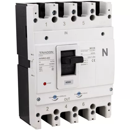 TRACON AKMN3-400 Kompakt megszakító 4P,400A,Ir=(0,8-1,0)In,400/415V, 50/60Hz, Icu=50kA, Ics=35kA TRACON AKMN3-400 Kompakt megszakító 4P,400A,Ir=(0,8-1,0)In,400/415V, 50/60Hz, Icu=50kA, Ics=35kA
