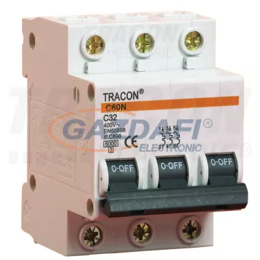 TRACON C60N 3P 25A B Kismegszakító, 3 pólus, B karakterisztika 25A, 6kA (C60N 3P B25A) TRACON C60N 3P 25A B Kismegszakító, 3 pólus, B karakterisztika 25A, 6kA (C60N 3P B25A)