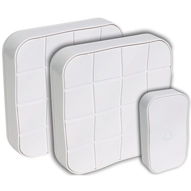 TRACON BELLW1-1V2 Vezeték nélküli csengő, négyzetes, 1 adó, 2 vevő 3×AA, 1×CR2032, IP44, 100m, 10 music