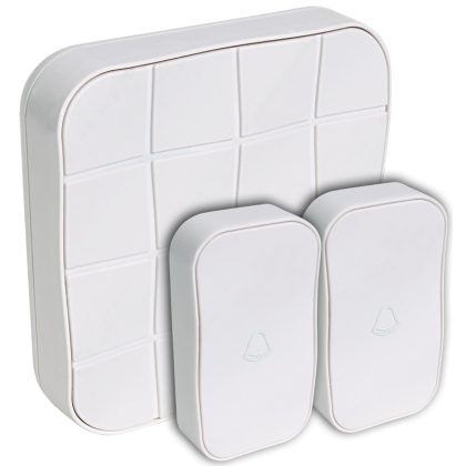 TRACON BELLW1-2V1 Vezeték nélküli csengő, négyzetes, 2 adó, 1 vevő 3×AA, 1×CR2032, IP44, 1