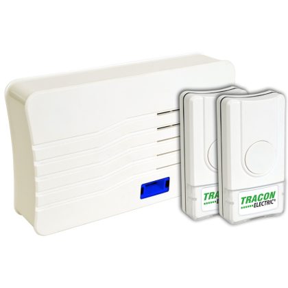 TRACON BELLW2-2V1 Vezeték nélküli csengő, téglalap alakú, 2 adó, 1 vevő 3×AA, 1×CR2032, IP