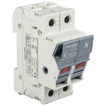   TRACON CFBL1P+N32 Szakaszolókapcsoló-biztosító hengeres bizt.hoz, maszkolható 32A, 10x38mm, Un=400V/690V, 1P+N right, LED