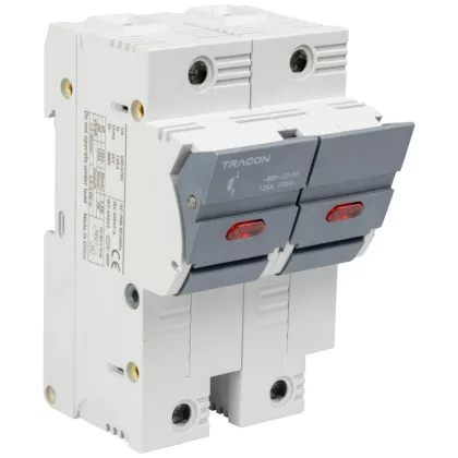   TRACON CFBL2P100 Szakaszolókapcsoló-biztosító hengeres bizt.hoz, maszkolható 100A, 22x58mm, Un=400V/690V, 2P, LED