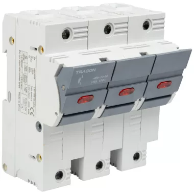 TRACON CFBL3P100 Szakaszolókapcsoló-biztosító hengeres bizt.hoz, maszkolható 100A, 22x58mm, Un=400V/690V, 3P, LED