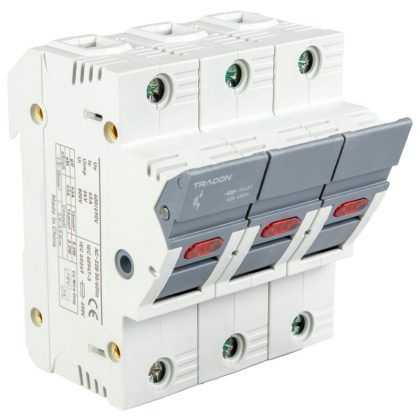   TRACON CFBL3P50 Szakaszolókapcsoló-biztosító hengeres bizt.hoz, maszkolható 50A, 14x51mm, Un=400V/690V, AC22B, 3P, LED
