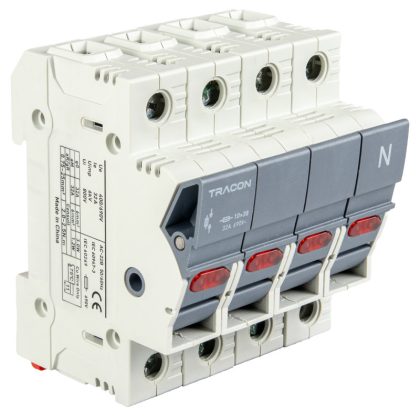   TRACON CFBL3P+N50 Szakaszolókapcsoló-biztosító hengeres bizt.hoz, maszkolható 50A, 14x51mm, Un=400V/690V, 3P+N right, LED