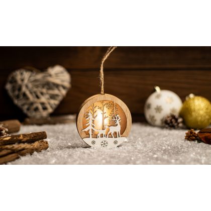   TRACON CHRAFRD1WW LED karácsonyi tájkép,szarvas,fa, elemes (X24023) Timer 6+18h, 1LED, 3000K, 2xLR44