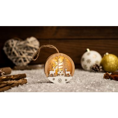 TRACON CHRAFRDH1WW LED karácsonyi tájkép,szarvas,ház, fa, elemes (X24022) Timer 6+18h, 1LED, 3000K, 2xLR44