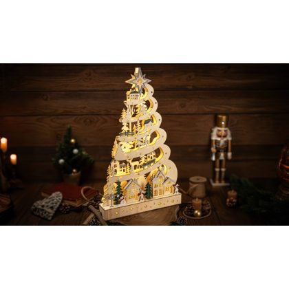   TRACON CHRBM23WW LED karácsonyi ösvény tájképpel, fa, elemes (X25003) Timer 6+18h, 23LED, 3000K, 2xAA