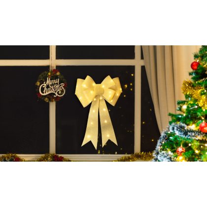   TRACON CHRBOG25WW LED karácsonyi masni, arany, elemes (X24028) Timer 6+18h,25LED, 3000K, 2xAA