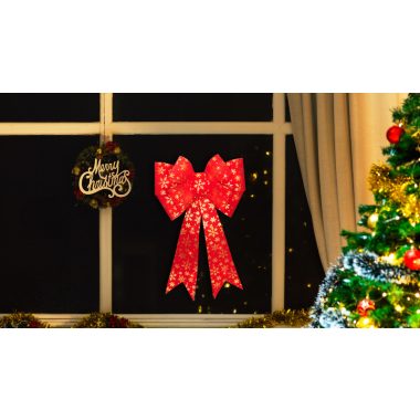 TRACON CHRBORG25WW LED karácsonyi masni, vörös,arany, elemes (X24029) Timer 6+18h,25LED, 3000K, 2xAA