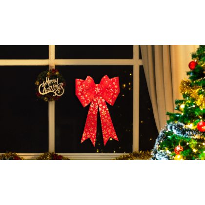   TRACON CHRBORG25WW LED karácsonyi masni, vörös,arany, elemes (X24029) Timer 6+18h,25LED, 3000K, 2xAA