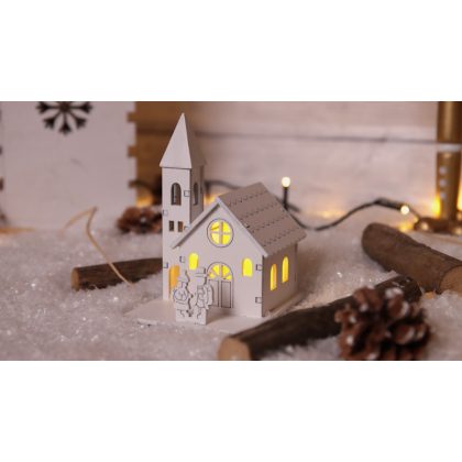   TRACON CHRC1WW LED karácsonyi templom,fa,fehér,elemes (X23007) 1LED, 3000K, 1xCR2032