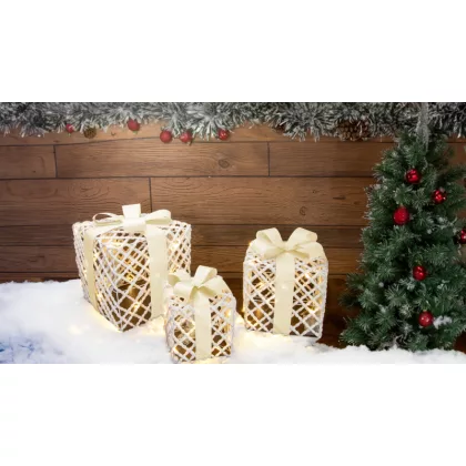 TRACON CHRGGSET60WW LED karácsonyi ajándékdoboz szett,fehér,arany,elemes(X24030) Timer 6+1