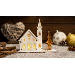 TRACON CHRHC3WW LED karácsonyi templom, fa, elemes (X24002) Timer 6+18h, 3LED, 3000K, 2xAA