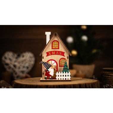 TRACON CHRHG1WW LED karácsonyi házikó, manó, fa, elemes (X25002) Timer 6+18h, 1LED, 3000K, 2xAAA
