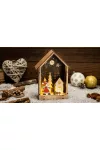 TRACON CHRHLS7WW LED karácsonyi házikó télapóval, fa, elemes (X24021) Timer 6+18h, 7LED, 3000K, 2xAAA