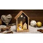   TRACON CHRHLSM7WW LED karácsonyi házikó hóemberrel, fa, elemes (X24020) Timer 6+18h, 7LED, 3000K, 2xAAA