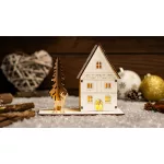   TRACON CHRHR3WW LED karácsonyi házikó, fa, elemes (X24001) Timer 6+18h, 3LED, 3000K, 2xAAA