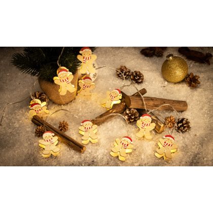   TRACON CHRSTGM10WW LED karácsonyi lánc, mézeskalács, fa, elemes (X24018) Timer 6+18h, 10LED, 3000K, 2xAA