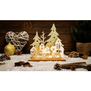 TRACON CHRTRS5WW LED karácsonyi fenyő, szarvas,télapó,arany,elemes (X24027) Timer 6+18h,5LED, 3000K, 2xAAA