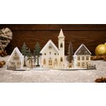   TRACON CHRVILC10WW LED karácsonyi falu, fa, elemes (X24004) Timer 6+18h, 10LED, 3000K, 2xAA