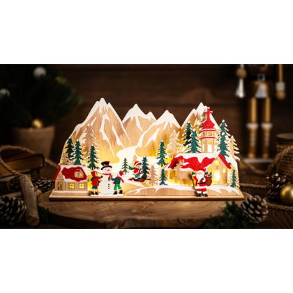   TRACON CHRVILLC15WW LED karácsonyi falu, fa, elemes (X25001) Timer 6+18h, 15LED, 3000K, 2xAA