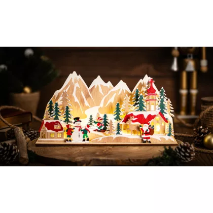   TRACON CHRVILLC15WW LED karácsonyi falu, fa, elemes (X25001) Timer 6+18h, 15LED, 3000K, 2xAA