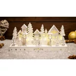   TRACON CHRVILW10WW LED karácsonyi falu, fa, fehér, elemes (X24005) Timer 6+18h, 10LED, 3000K, 2xAA