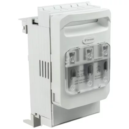  TRACON DSH00-3-60T Vízsz.szak.kapcs-bizt,gyűjtősín,föls kábelcsatl,sarus+kapocs AC 400V, 160A, 100 kA; AC 690V, 100A, 50 kA; 3P,NH00,60mm,M8