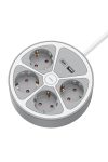 TRACON E4KUSB Hordozható elosztósáv kapcsolóval és 2xUSB porttal, fehér 4xSCHUKO, 1,5m, max.16A, 250VAC, 3680W, 3x1,5mm2, H05VV-F
