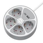   TRACON E4KUSB Hordozható elosztósáv kapcsolóval és 2xUSB porttal, fehér 4xSCHUKO, 1,5m, max.16A, 250VAC, 3680W, 3x1,5mm2, H05VV-F