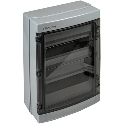   TRACON EDFKIP65N122 Falon kívüli elosztódoboz, átlátszó ajtóval, N/PE sínnel 2×12 mod, H×W×D=420×323.5×139.5mm, IP65,1000 VAC,1500 VDC