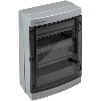 TRACON EDFKIP65N122 Falon kívüli elosztódoboz, átlátszó ajtóval, N/PE sínnel 2×12 mod, H×W
