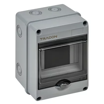 TRACON EDFKIP65U51 Falon kívüli elosztódoboz, átlátszó ajtóval, N/PE sínnel 1×5 mod, H×W×D