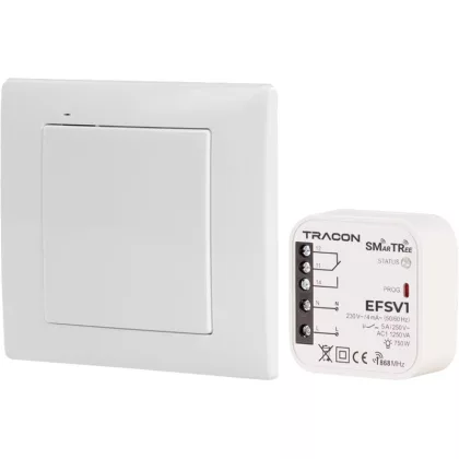   TRACON EFSV1 Vezeték nélküli vezérlő készlet, 1 csatornás, fali nyomógomb 230 V, 50 Hz, 5 A, 1 NO/1 NC, 868.32 MHz